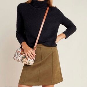 Anthropologie Maeve Faux Suede Olive Green Mini Skirt
